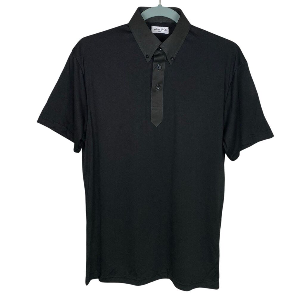 Collars & Co Polo Shirt Mens Small Black Nightfall Oxford Button Down Office NEW